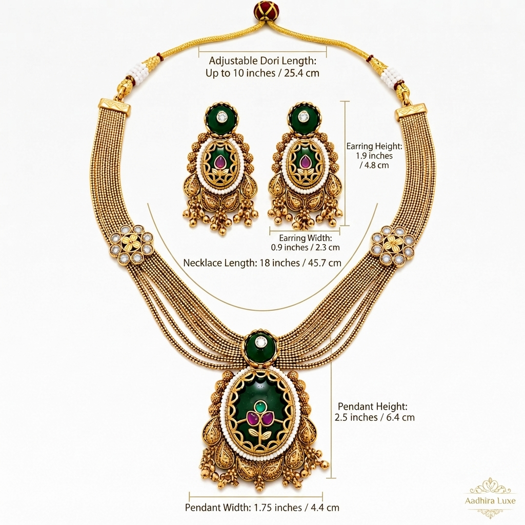Zarini Emerald Antique Layered Necklace Set