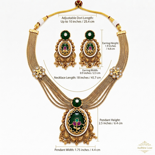 Zarini Emerald Antique Layered Necklace Set