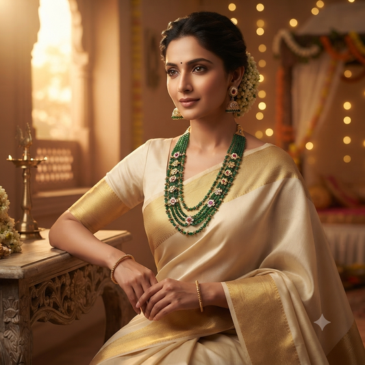 Zarini Maharani Emerald Layered Necklace Set