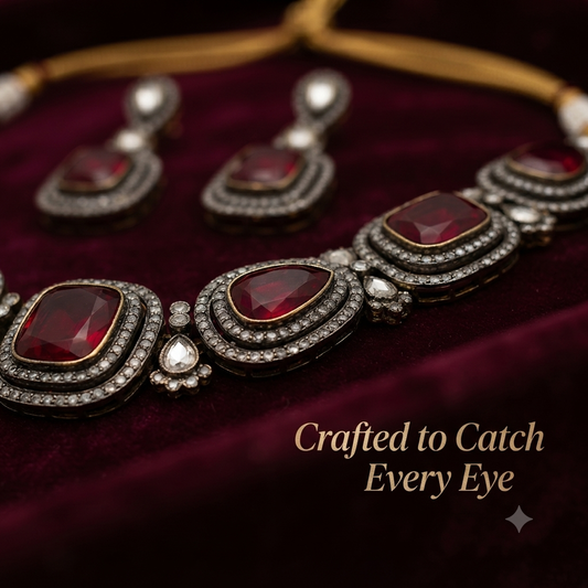 Zarini Ishq Ruby Polki Statement Necklace Set