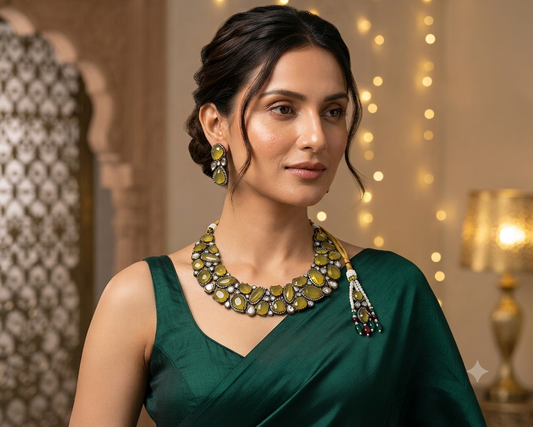 Zarini Ziya Lime Stone Statement Necklace Set