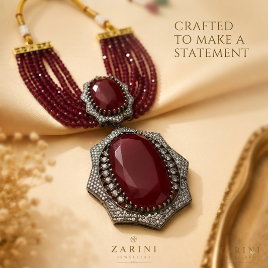 Zarini Raniya Ruby Multi-Strand Necklace & Earrings Set