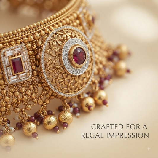Zarini Maharani Ruby Kundan Bridal Choker Set