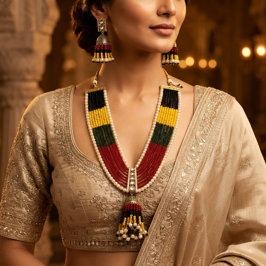 Zarini Rangrez Multicolour Beaded Kundan Necklace Set