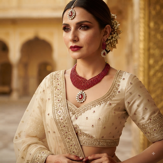 Zarini Mahira Ruby Crystal Bridal Necklace Set