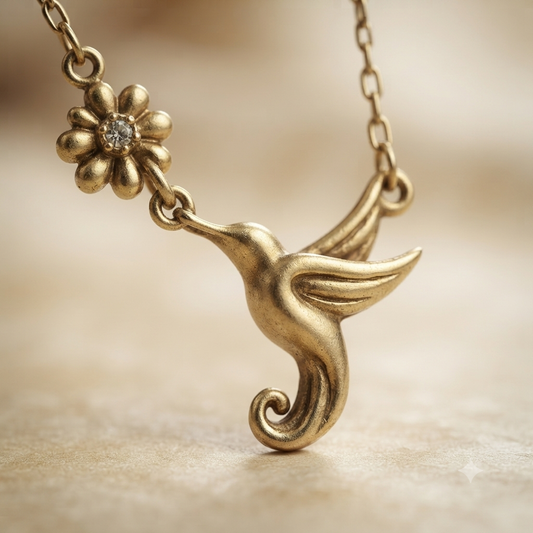 Gold Hummingbird &amp; Flower Necklace for Women | Elegant Nature-Inspired Jewellery