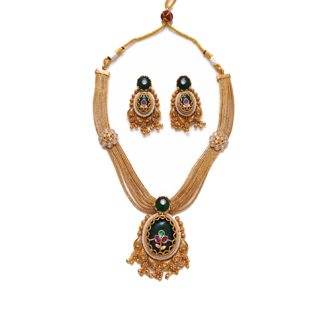Zarini’s Emerald Antique Layered Necklace Set