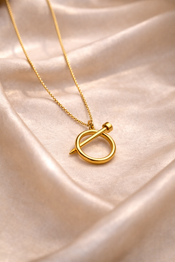 Zarini’s Stylish Gold-Plated Nail-Inspired Pendant Necklace