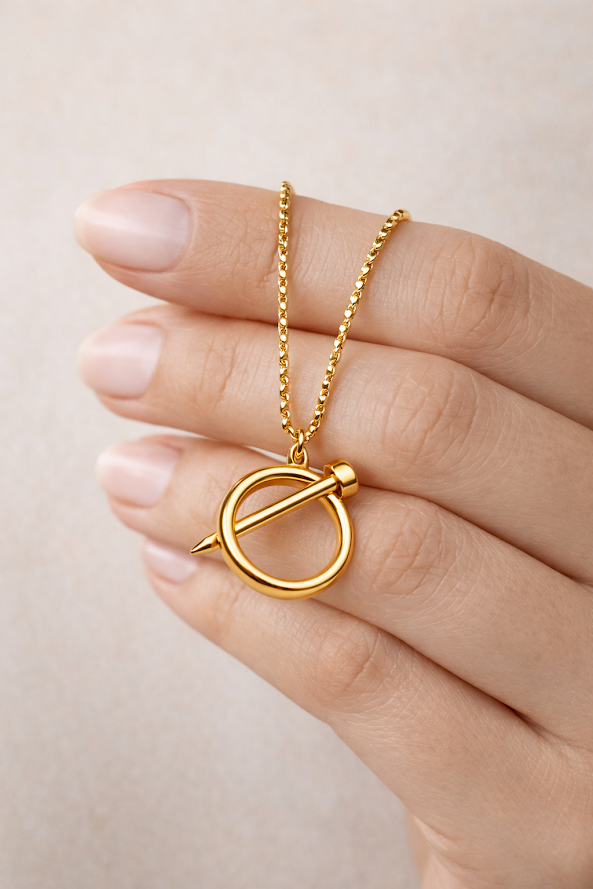 Zarini’s Stylish Gold-Plated Nail-Inspired Pendant Necklace