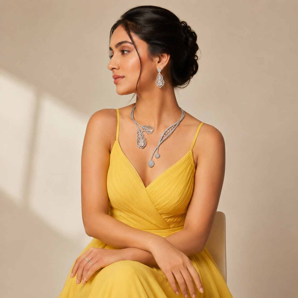 Zarini’s Luxe Crystal Leaf Drop Necklace Set