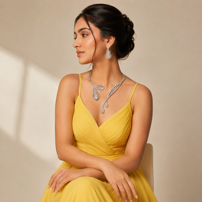 Zarini’s Luxe Crystal Leaf Drop Necklace Set