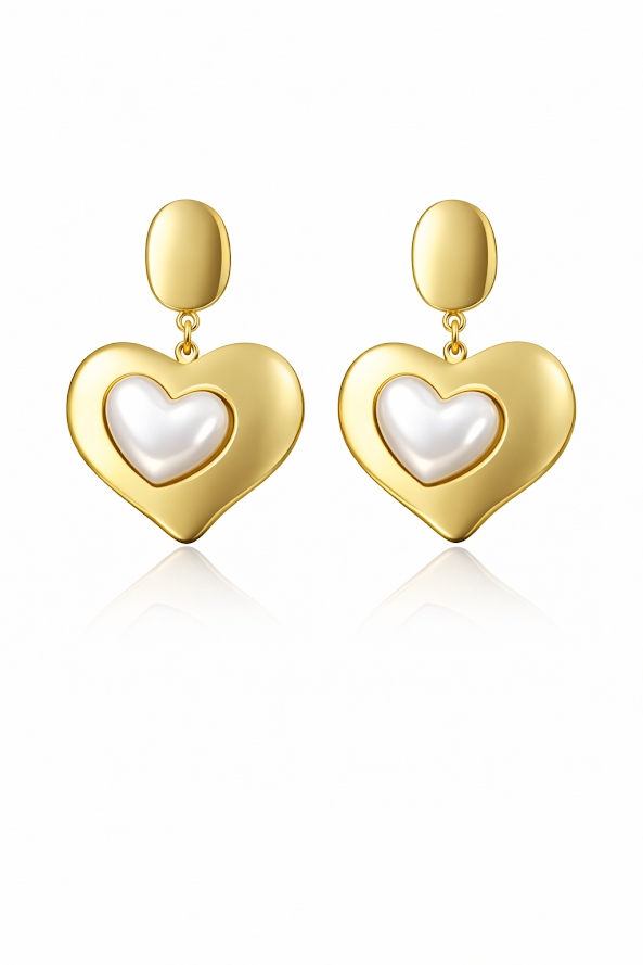 Zarini’s Gold Plated Heart-Shaped Pearl Drop Earrings