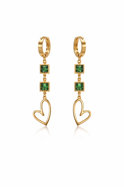 Zarini’s Emerald Green Heart Drop Hoop Earrings