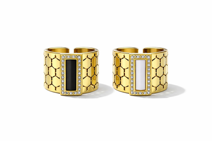 zarini’s gold plated stainless-steel honeycomb geometric ring