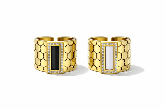 zarini’s gold plated stainless-steel honeycomb geometric ring