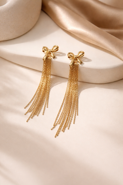 Zarini’s Gold Bow & Tassel Drop Earrings