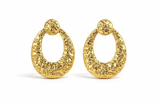 Zarini’s Chunky Hammered Gold-Tone Drop Hoop Earrings