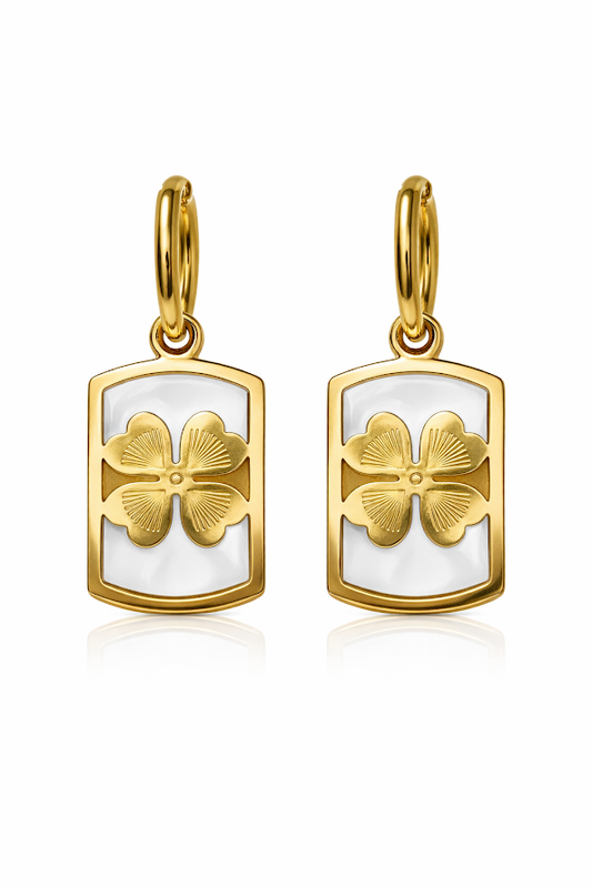 Zarini’s Gold Plated Square Dangle Four-Leaf Clover Clip-On Screw Back Earrings