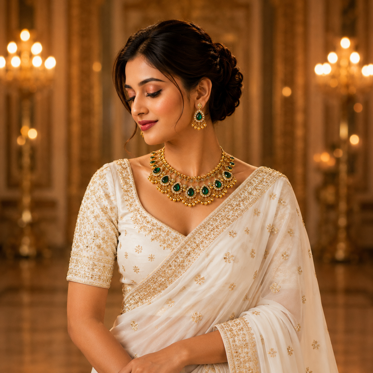 Antique Gold Emerald Drop Necklace Set