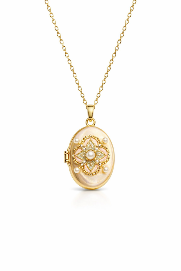 Zarini’s Vintage-Style Pearl Flower Locket Pendant