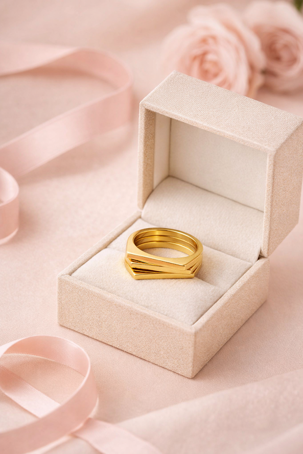 Zarini Stainless Steel Gold-Plated Geometric Stackable Ring Set (Set of 3 | Anti-Tarnish)