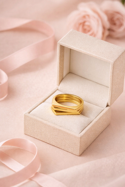 Zarini Stainless Steel Gold-Plated Geometric Stackable Ring Set (Set of 3 | Anti-Tarnish)