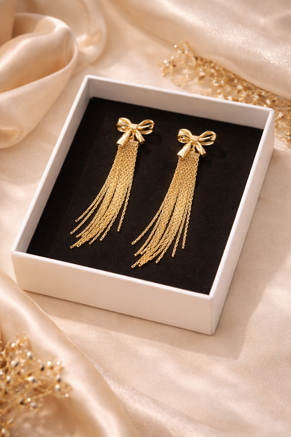 Zarini’s Gold Bow & Tassel Drop Earrings