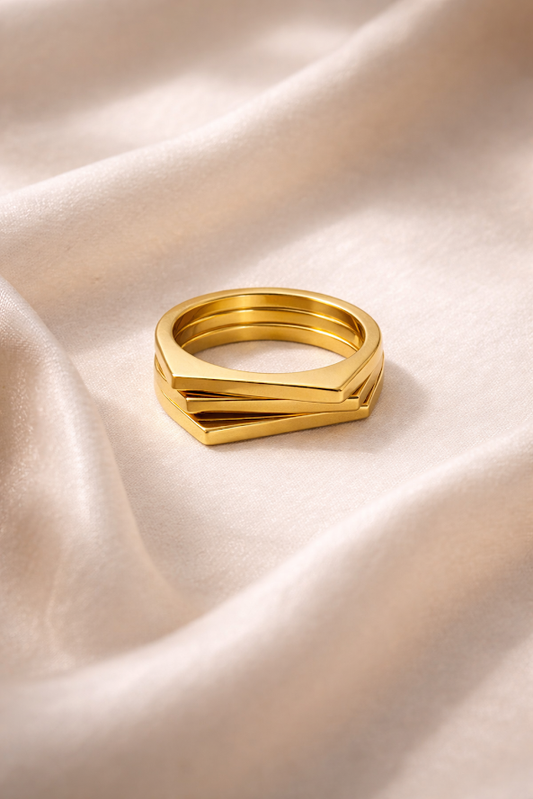 Zarinis Stainless Steel Gold Plated Geometric Stackable Ring Set Anti Tarnish Showcasing Angular Geometric Design