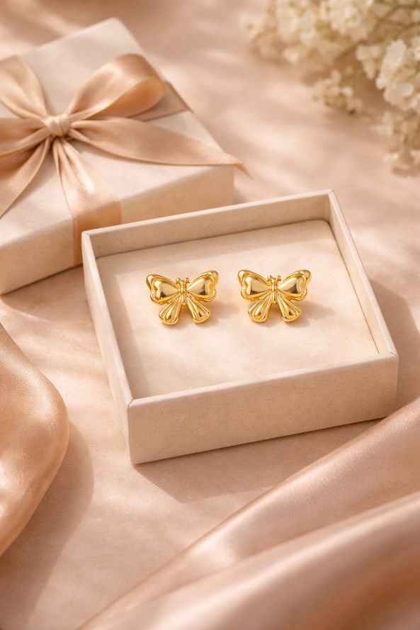 Zarini’s Anti-Tarnish Golden Mini Bow Stud Earrings