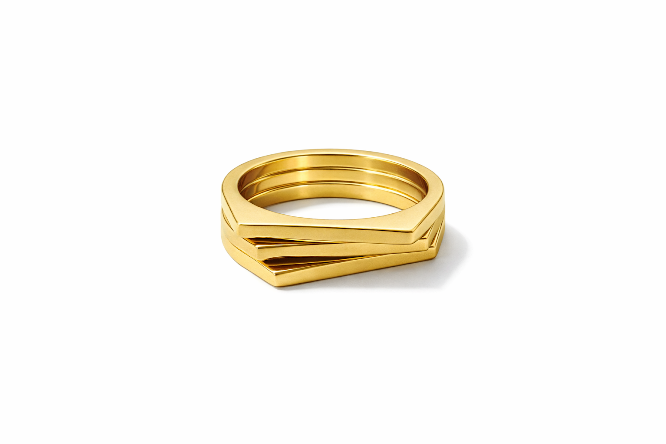 Zarini Stainless Steel Gold-Plated Geometric Stackable Ring Set (Set of 3 | Anti-Tarnish)
