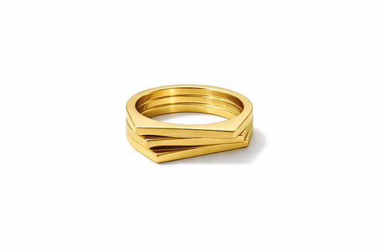 Zarini Stainless Steel Gold-Plated Geometric Stackable Ring Set (Set of 3 | Anti-Tarnish)