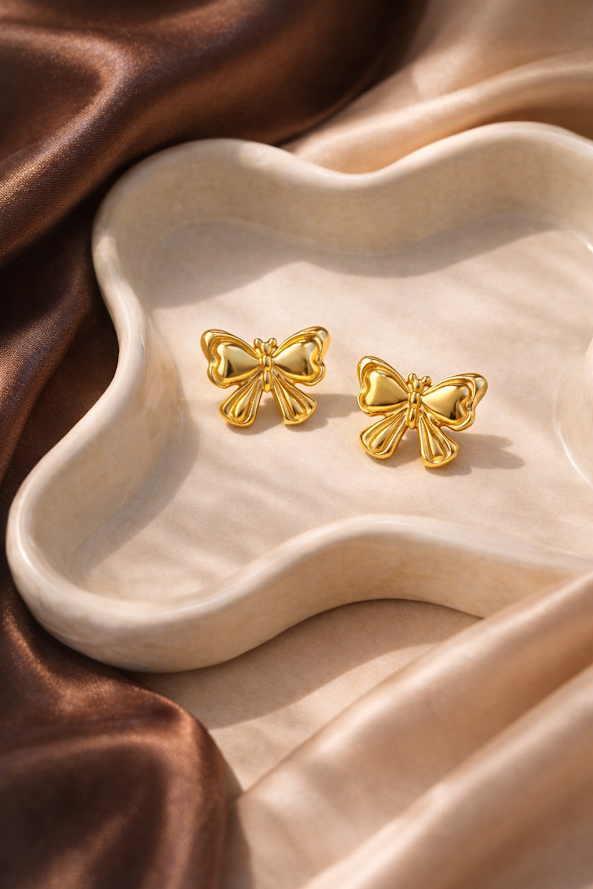 Zarini’s Anti-Tarnish Golden Mini Bow Stud Earrings