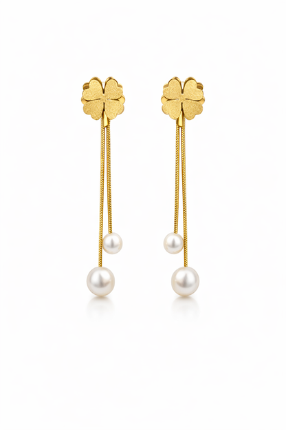 Zarini’s Spade Flower Pearl Chain Linear Earrings