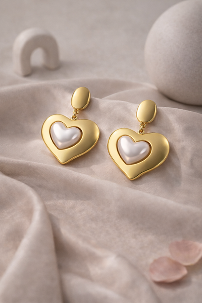 Zarini’s Gold Plated Heart-Shaped Pearl Drop Earrings