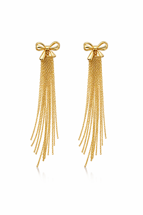 Zarini’s Gold Bow & Tassel Drop Earrings