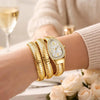 Zarini Luxe Crystal Gold Wrap Bracelet Watch for Women | Ivory Pearl Oval Dial Designer Timepiece