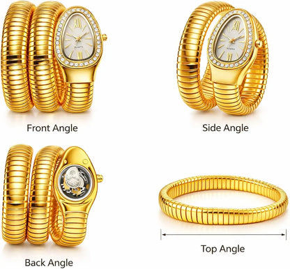 Zarini Luxe Crystal Gold Wrap Bracelet Watch for Women | Ivory Pearl Oval Dial Designer Timepiece