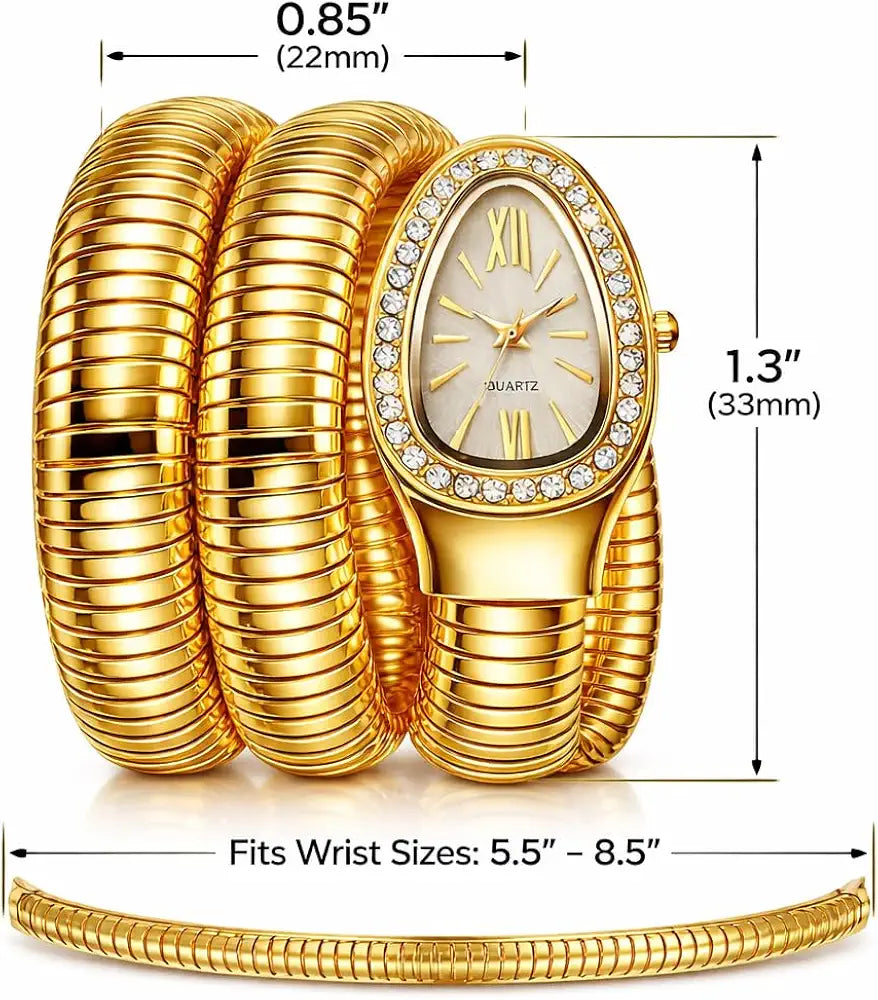 Zarini Luxe Crystal Gold Wrap Bracelet Watch for Women | Ivory Pearl Oval Dial Designer Timepiece