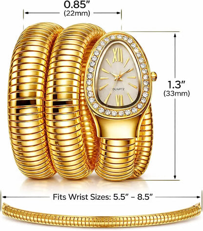 Zarini Luxe Crystal Gold Wrap Bracelet Watch for Women | Ivory Pearl Oval Dial Designer Timepiece