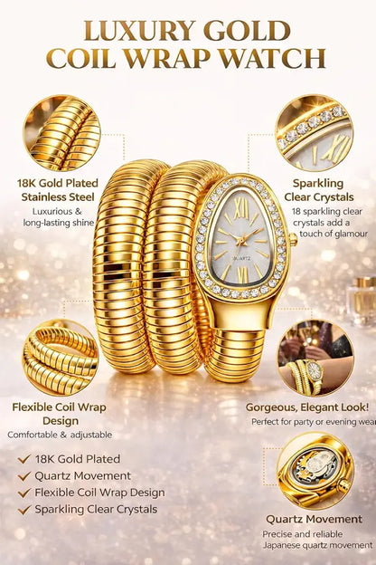 Zarini Luxe Crystal Gold Wrap Bracelet Watch for Women | Ivory Pearl Oval Dial Designer Timepiece