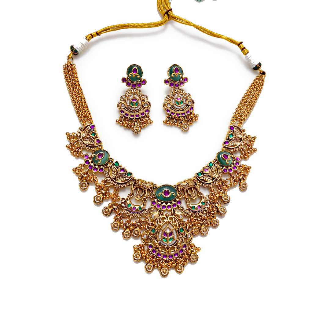 Zarinis Royal Peacock Kundan Statement Necklace Set