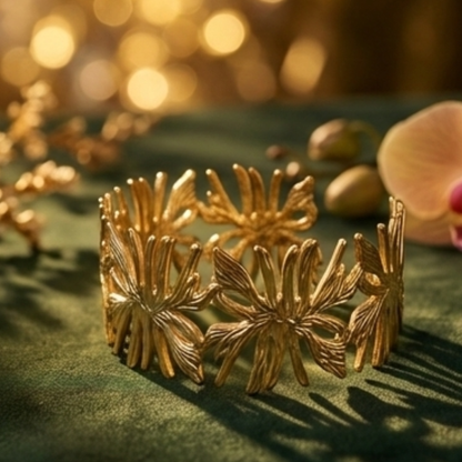 Zarini Gold-Toned Sunburst Leaf Cuff Bracelet – Stainless Steel Anti-Tarnish Design