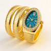 Zarini Luxe Crystal Gold Wrap Bracelet Watch for Women | Teal Blue Oval Dial Designer Timepiece