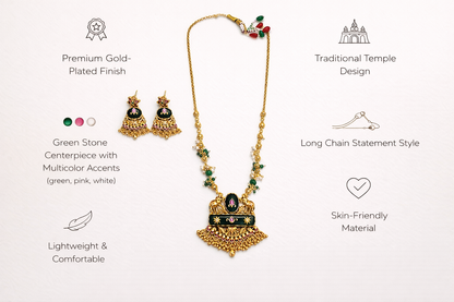 Zarini  Emerald Temple Pendant Necklace Set