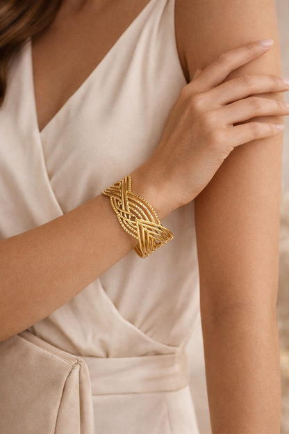 Zarini Gold-Toned Knot Mesh Cuff Bracelet – Stainless Steel Anti-Tarnish Design