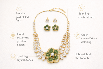 Zarini’s Luxe Floral Crystal Layered Necklace Set