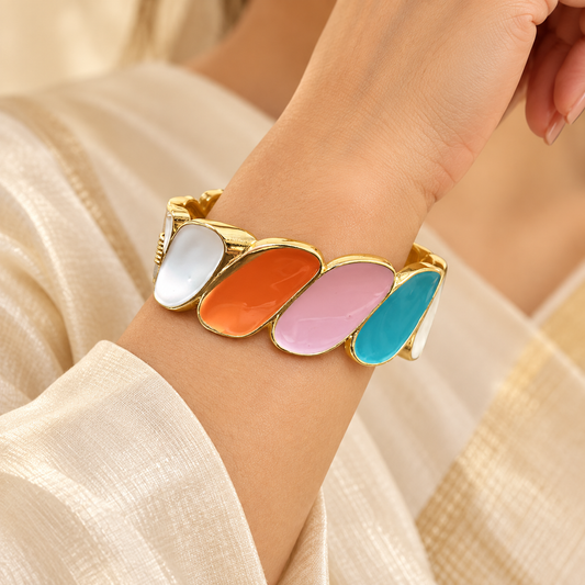 ZARINI Colour Muse Gold-Toned Multicolour Statement Bangle