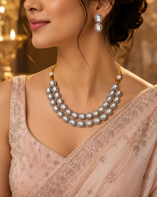 Zarini Inaya Double-Layer Polki Necklace Set