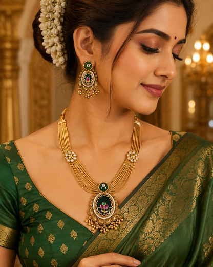 Zarini Emerald Antique Layered Necklace Set