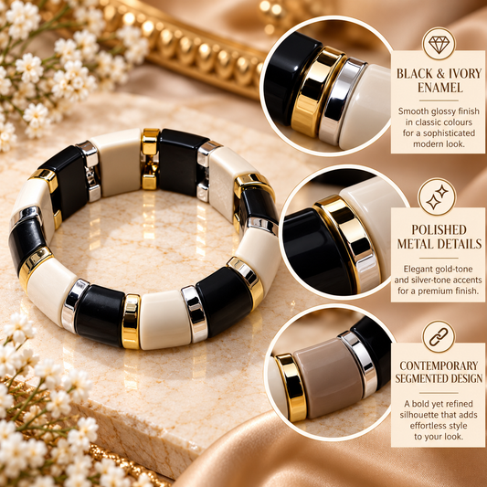 Zarini Black & Ivory Enamel Bracelet for Women with Gold-Tone Accents